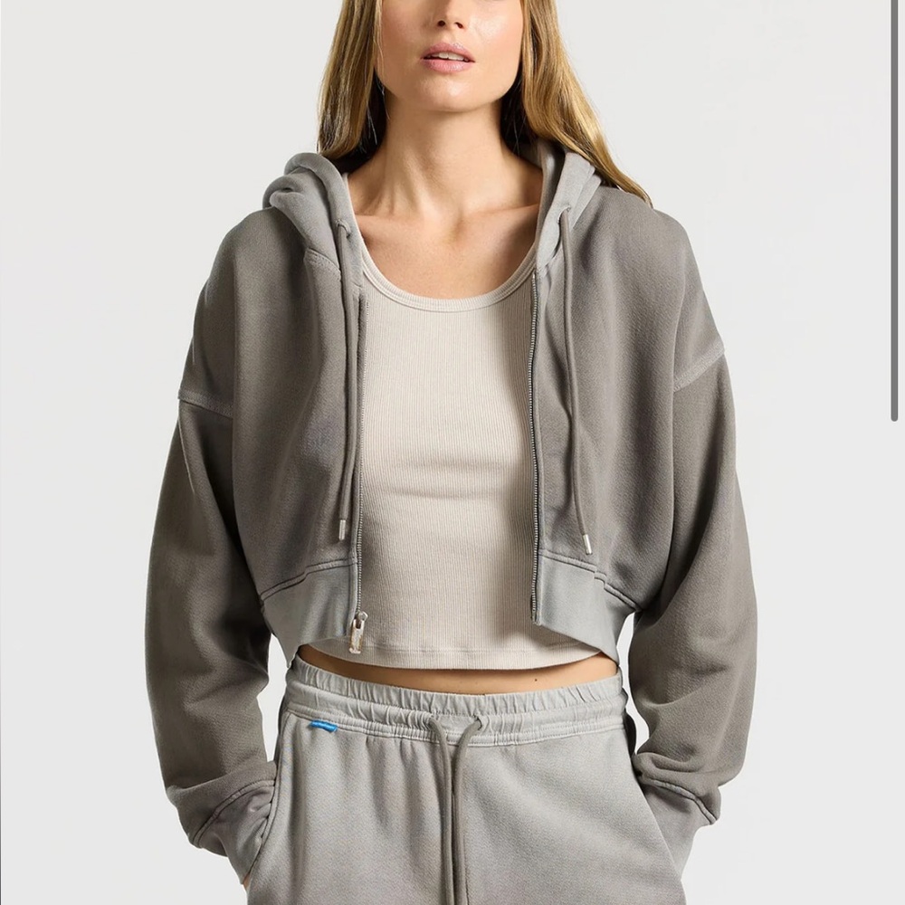 Cotton Citizen Boston Crop Hoodie, Vintage Cement, Medium, EUC